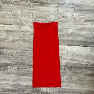 Express Red Ribbed Pencil Skirt with Slit